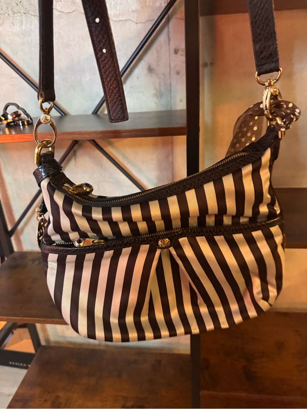 Henri Bendel Striped Black & Cream Crossbody Bag